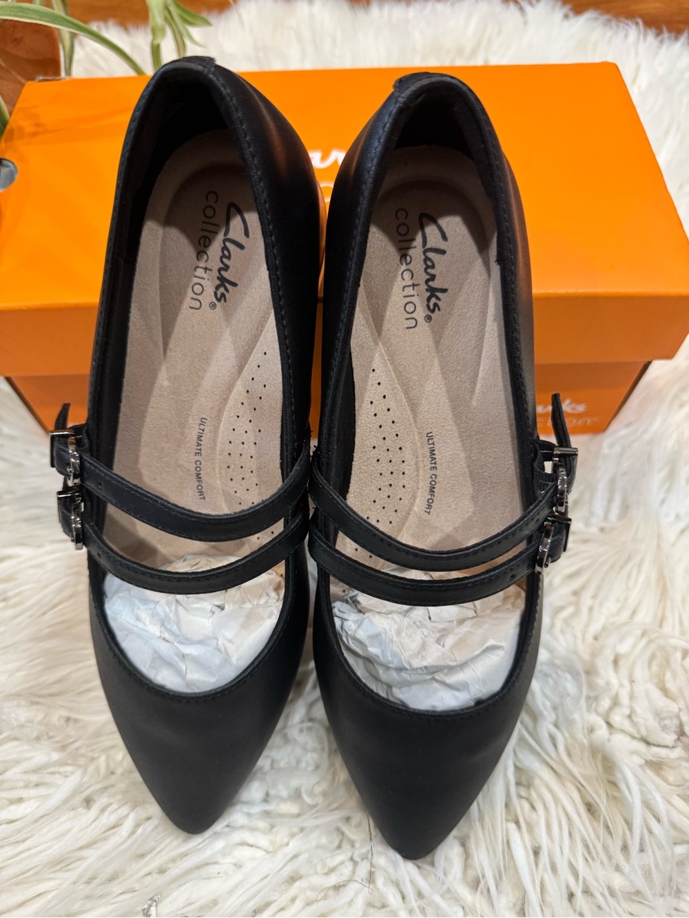 New🌿Clarks Black Double-Strap Pointed-Toe Mary Jane Flats - Picture 3 of 7